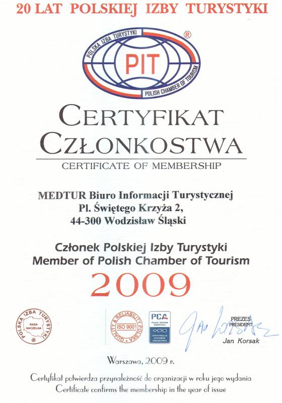 WWW.MEDTUR.PL - Certyfikat czonkowstwa PIT 